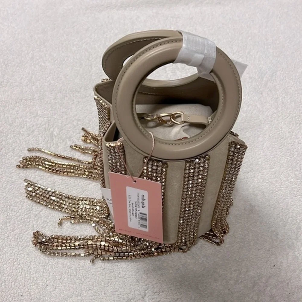 Cult Gaia Taryn Embellished Top Handle Bag in Sand Dollar
